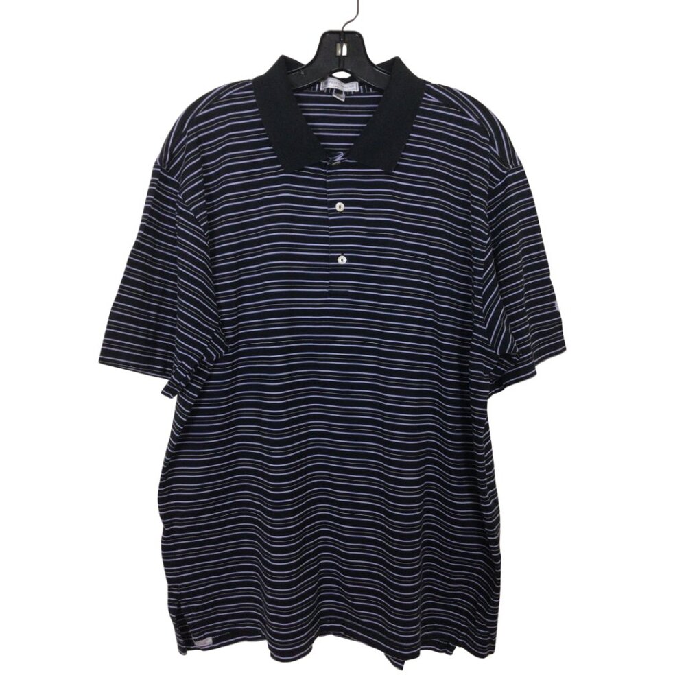 Peter Millar Polo Men’s XL Extra Large Black Purple Striped Short Sleeve Shirt